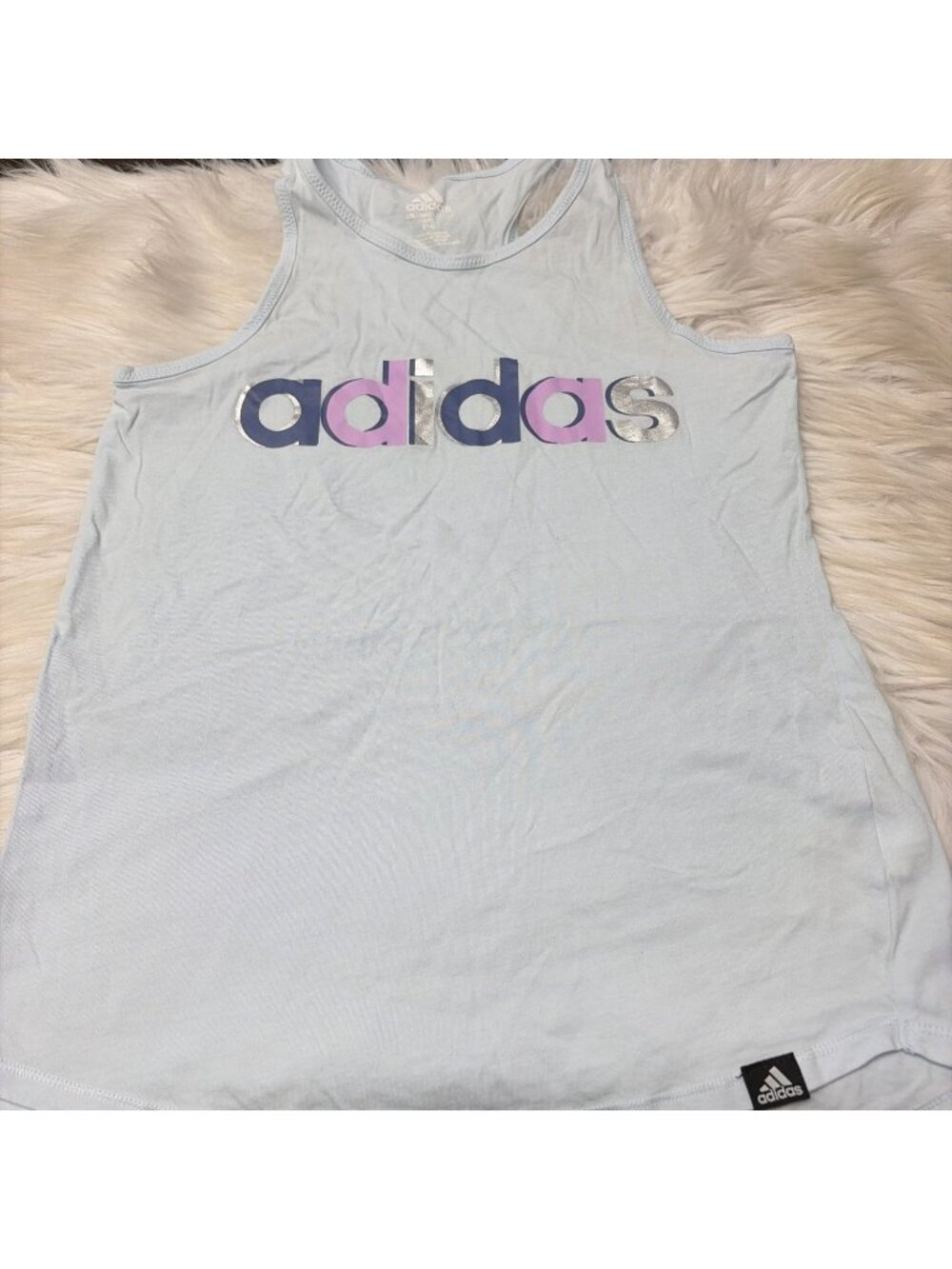 Adidas Girls L 14 Athletic Tank Top Racer Back Center Logo